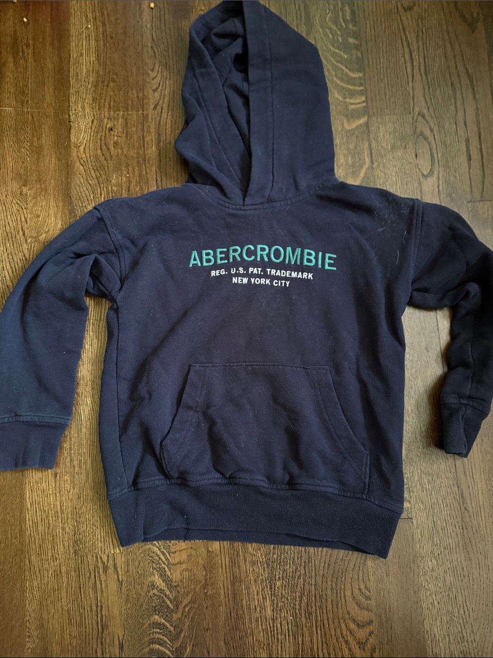 Abercrombie & Fitch Navy Pullover Crewneck Hoodie with Teal Logo